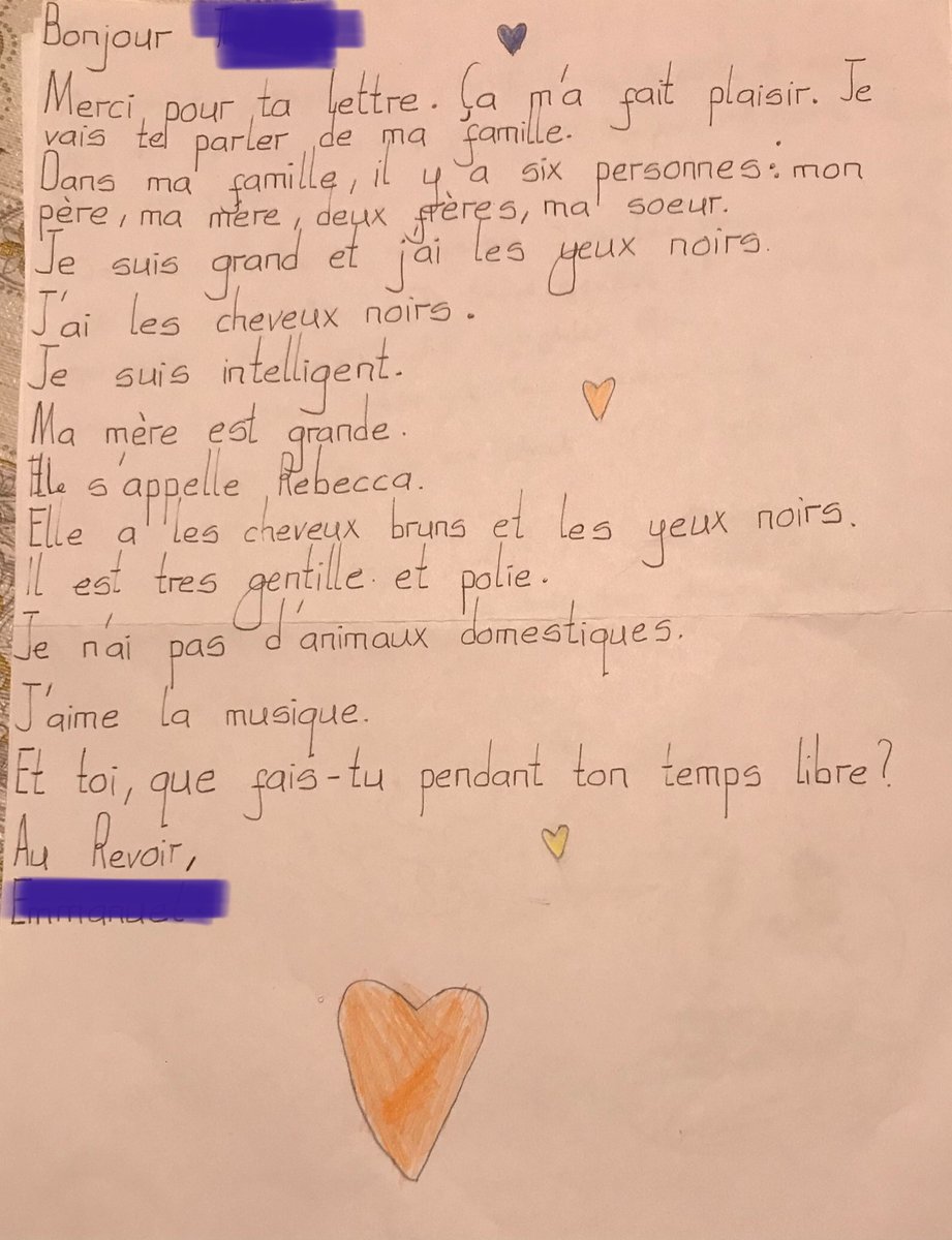 OLHSModLangs's tweet image. S1 pupils wrote beautiful letters to their penpals in France 🇫🇷! They described themselves and their families. Bravo to our fantastic linguists and amazing artists!