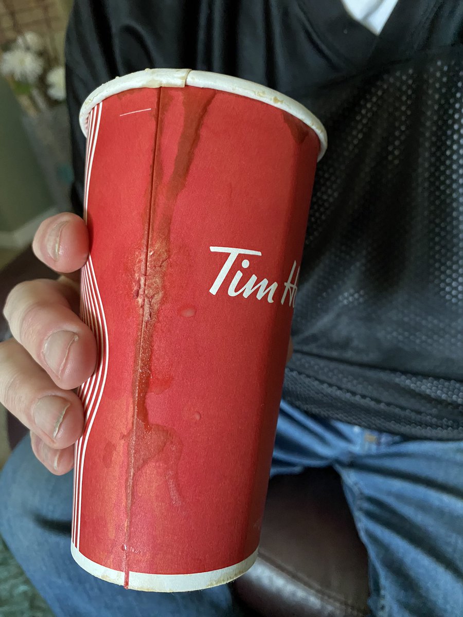 JenBregman's tweet photo. @TimHortons this is the 3rd cup I have had that has come apart at the seam!! The mess this creates and potential burns this could cause is not good! What. A. Mess!! https://t.co/GrvtYKlQHQ