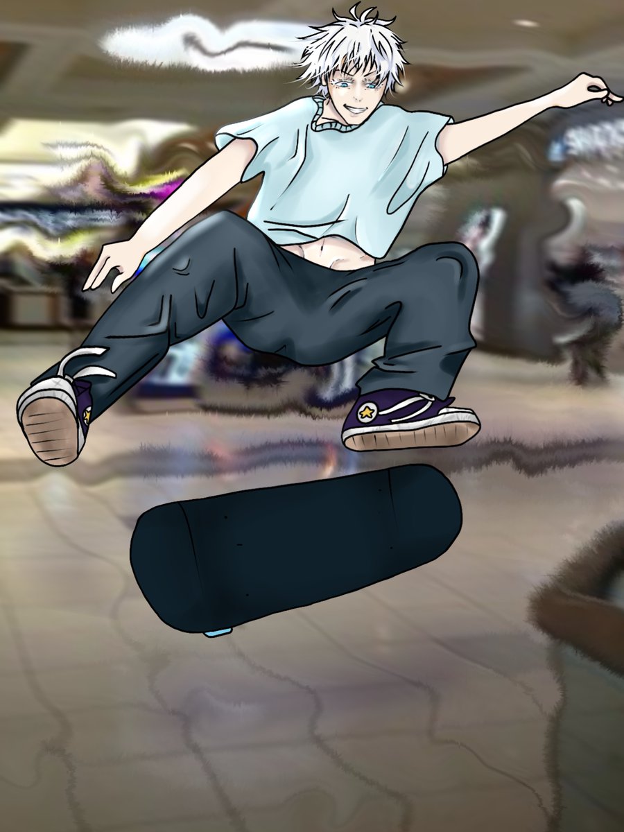 glo0oo0oooopy's tweet photo. Gojo doing a kick flip in the mall ⭐️⭐️

#GojoSatoru #JujutsuKaisen #gojofanart https://t.co/q872VeX9Cs