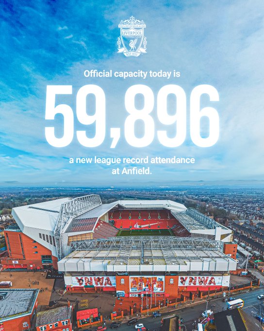 Official capacity today is 59,896 - a new league record attendance at Anfield. 