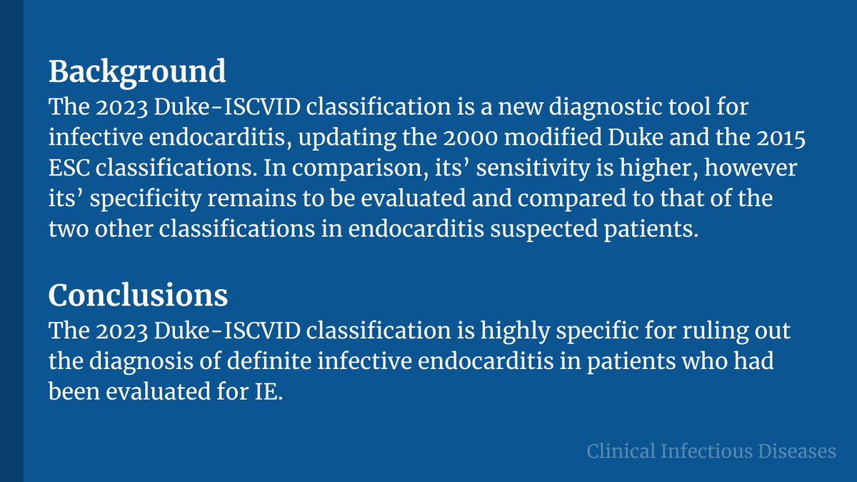 Evaluation of the specificity of the 2023 Duke-International Society of Cardiovascular Infectious Diseases classification for infective endocarditis

✅ Just Accepted
🔗 bit.ly/494nhZ9