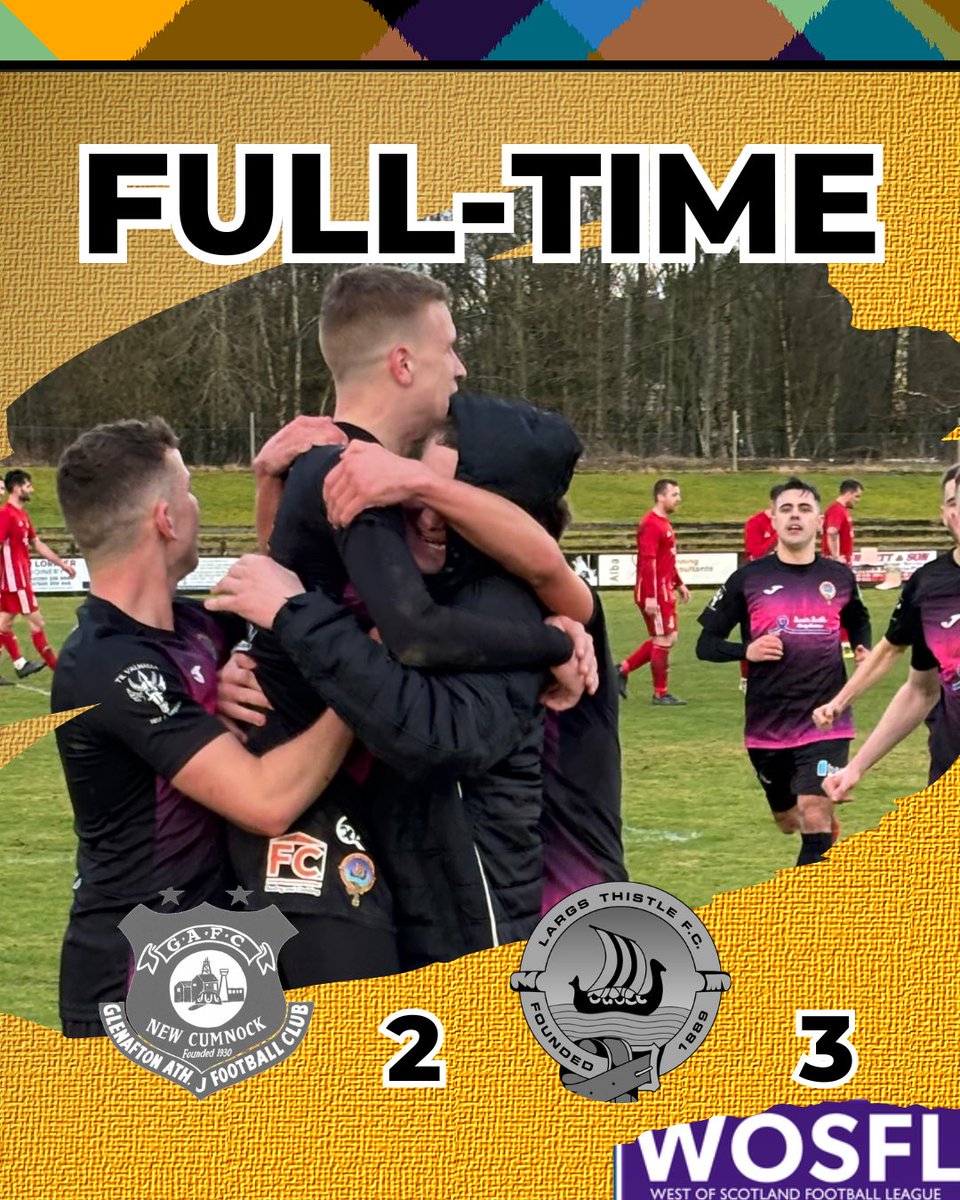 LargsThistleFC's tweet photo. (Full-time.) We do it. Glenafton 2, Largs 3. Sewell with two, Lapsley (subbed late for Forbes) with one.

Three points. See ya next Saturday. 👋 

@GlenaftonAJFC 🏆 @OfficialWoSFL https://t.co/9jsgFVT1aq