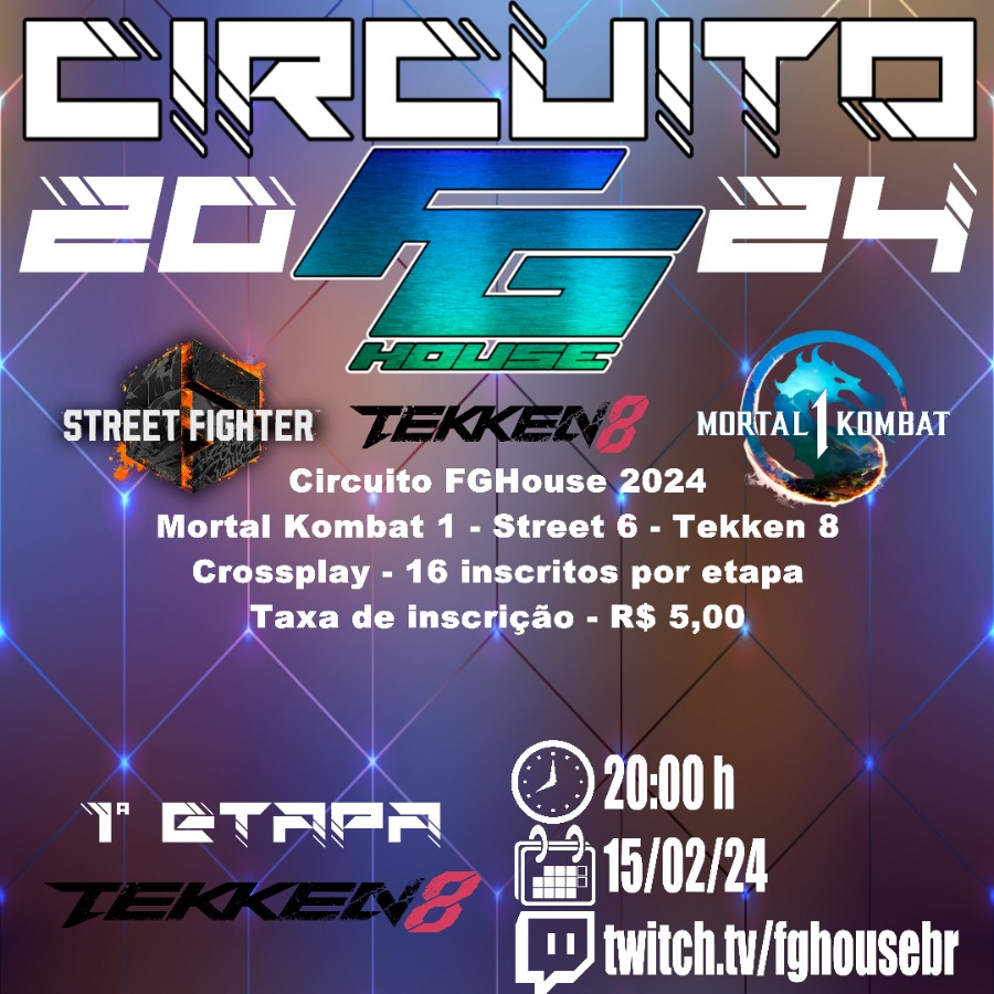 fghousebr's tweet photo. Inscrições abertas para a 1ª Et. de Tekken 8 do Circuito FGHouse 2024.
Todas as informações para a inscrição estão disponibilizadas no link a seguir.
https://t.co/F8a5iUTd8r https://t.co/12D3b3C6LB
