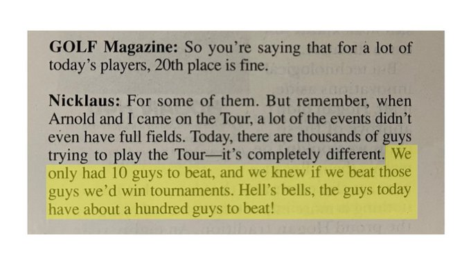 LouStagner's tweet photo. 1994 interview in Golf Magazine.

Jack knew he was a big fish in a small pond. 😉 https://t.co/JkpXiE57yB