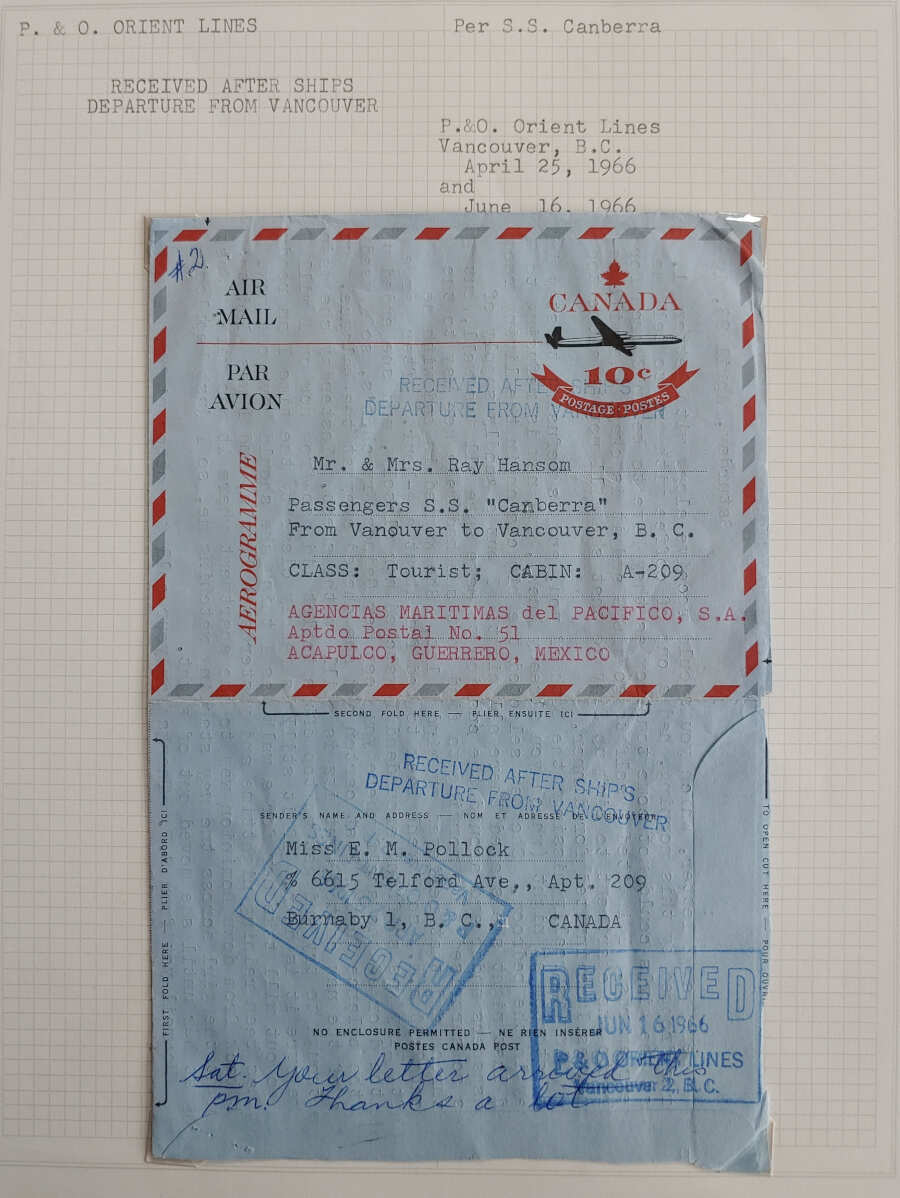 P&O Orient Lines 25 Apr/16 Jun 1966 S.S. Canberra Late Marked Cover Lot 54 in our auction Saturday 10th February 2024 #CanadaCover #P&ampOOrientLines #SSCanberra

bit.ly/49afetI