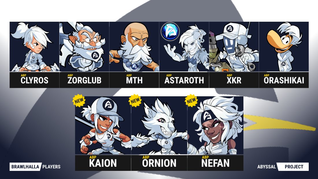 🚨SQUAD LIST🚨

Du sang neuf dans notre section #Brawlhalla l'occasion pour nous de vous présenter l'ensemble de nos joueurs:

⚔️<a href="/ClyrosO/">ABP | Clyros</a> <a href="/BFL_Zorglub/">Zorglub</a> <a href="/ABPMTH_BH/">ABP | MTH</a> @Astaaaaaaroth <a href="/notXkr/">Xkr</a> @orashi_kai 

🆕@K410n29 #ABP_Ornion <a href="/ABP_Nefan/">ABP Nefan</a> 

#AlwaysBeProud #eSport #LeHavre