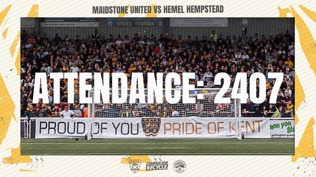 maidstoneunited's tweet photo. Incredible support again, Stones fans!💛🖤👏

Credit to the 32 travelling Hemel Hempstead fans too. https://t.co/b63wQPWDit