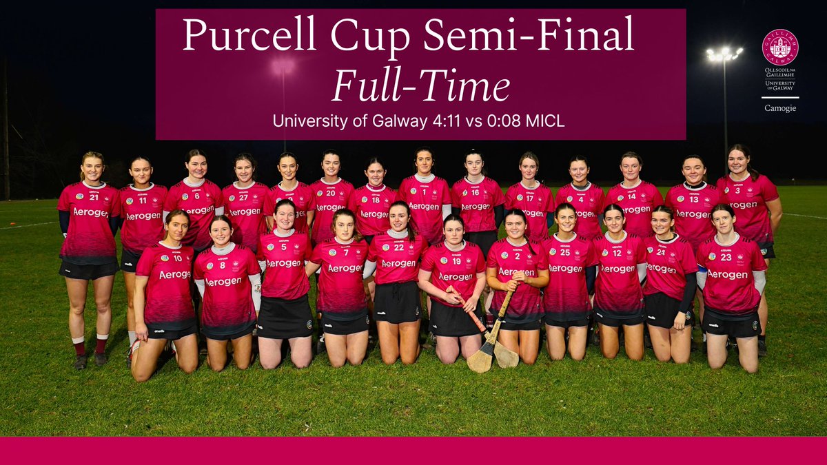 🏆 Purcell Cup Semi-Final ⏰️ Full-Time University of Galway 4:11 MIC Limerick 0:08 Well done girls! We play SETU Carlow in the Purcell Cup Final tomorrow at 2pm 👏