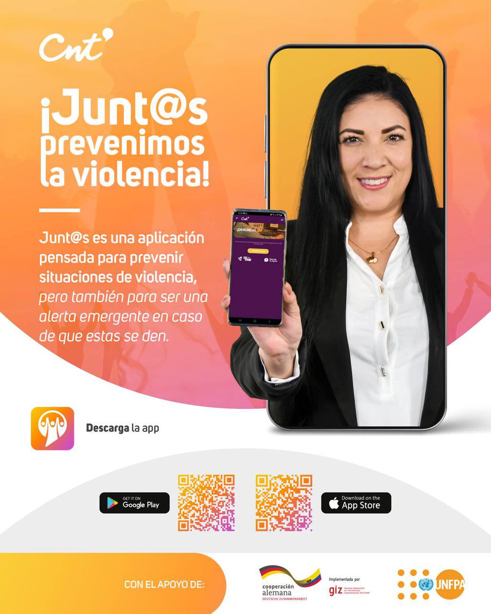 CNTinforma's tweet photo. 📲 Junt@s es una herramienta digital para prevenir la violencia de género, con botones de auxilio, recomendaciones, test y testimonios.
Descárgala⬇️
✅ iOS: https://t.co/ns8ul7wzUM
✅Android: https://t.co/vsseq2a5cp
¡Recuerda! #PrevenirEsClave https://t.co/3ojjd8qTRD