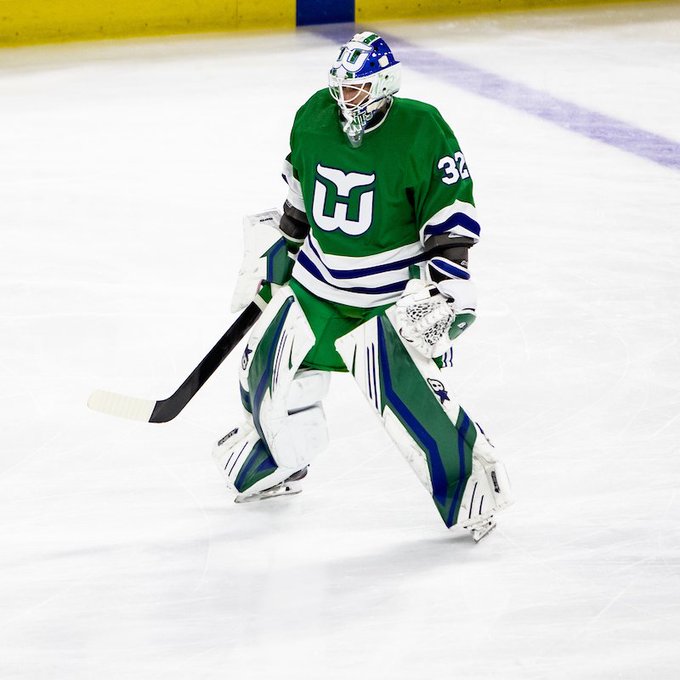 Antti Raanta skates on the ice ahead of the 2022 Whalers Night.