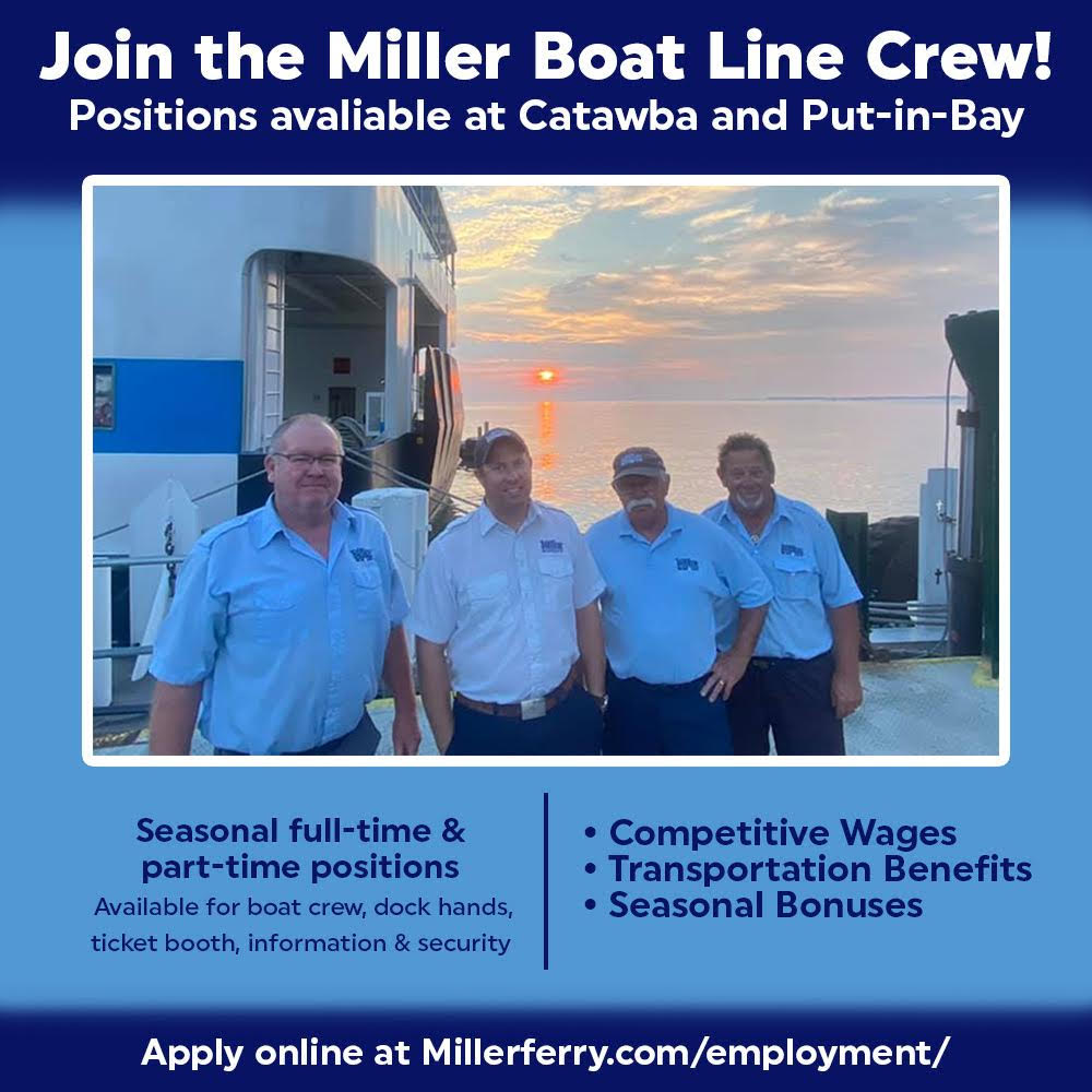 We're hiring for the 2024 season. We have many different positions available, so submit your application now & come spend time on Lake Erie with us this summer. Click here to apply -> ow.ly/PgGJ50QyPu7 #millerferry