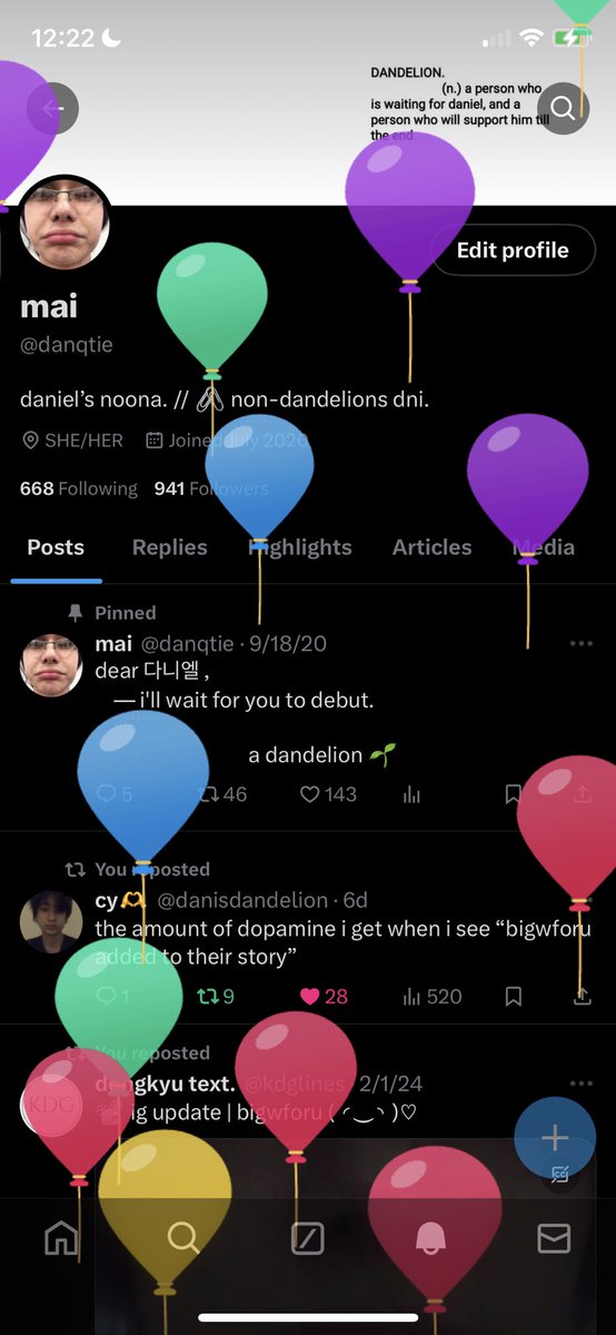 danqtie's tweet photo. hello everyone! i got balloons today! https://t.co/wDe0q1eVf5