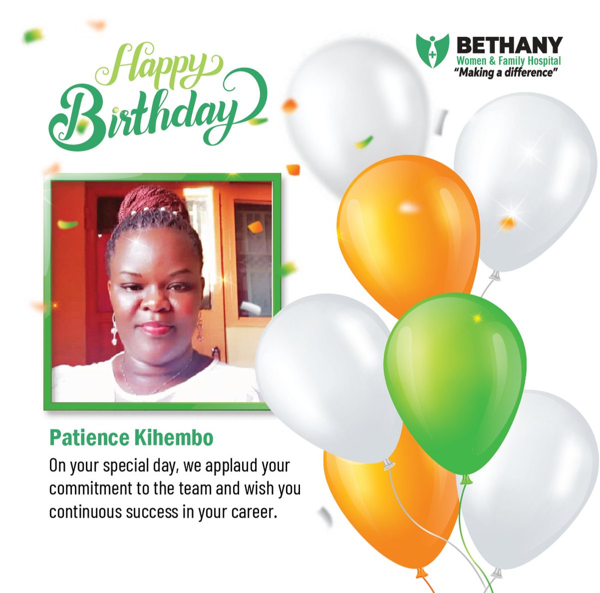 BethanyWomen's tweet photo. Today we celebrate our very own Patience Kihembo a very committed midwife with us. 

We wish her a very joyous and happy birthday full of laughter, happiness and a year that brings much success.” 

#MakingADiffrence https://t.co/rBk7N6ykD7