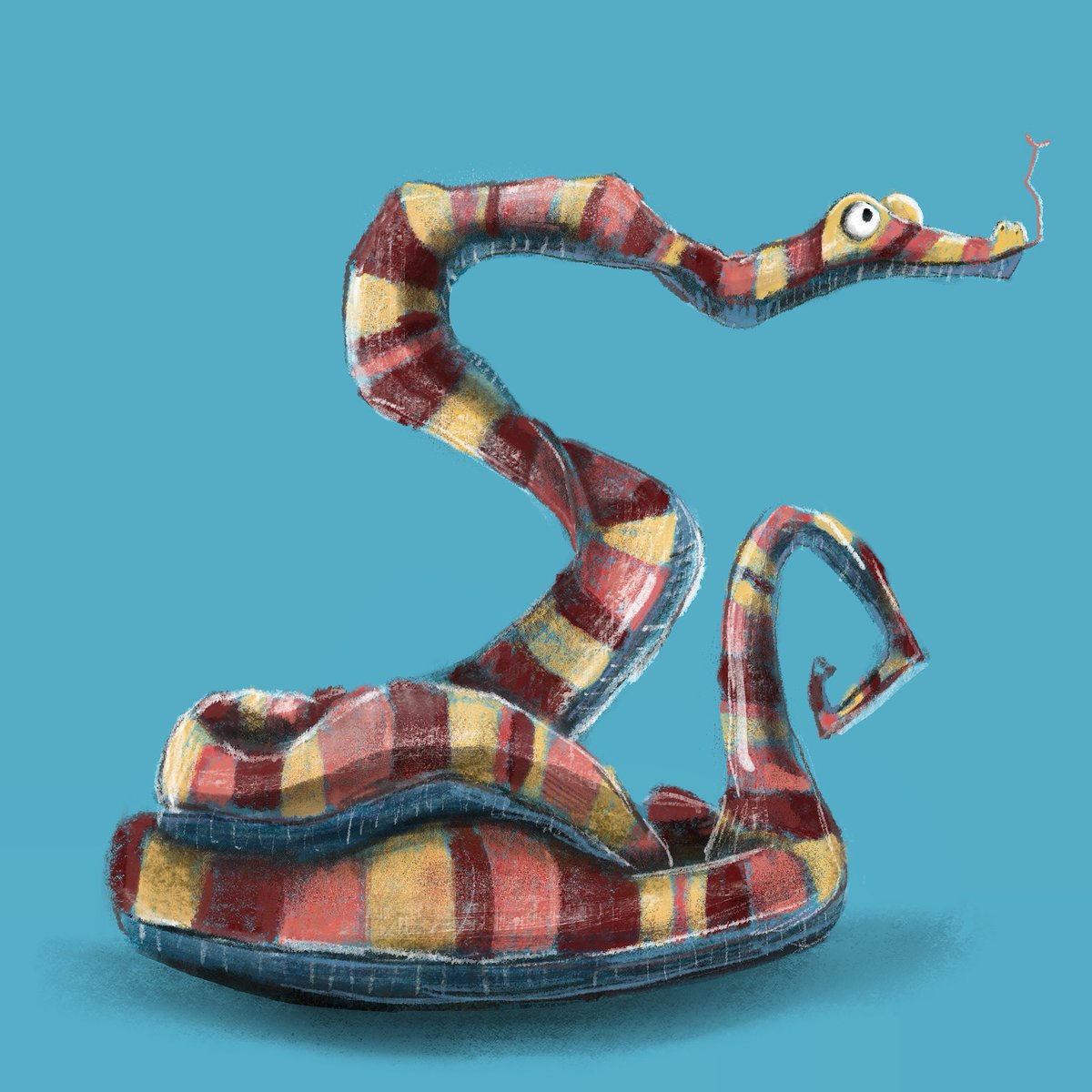 Pushing stylistic boundaries with this silly snake! #kidlitart #snake #sillysnake #reptiles #picturebooks #illustration #blue #animal #slither #pbchat #stripes