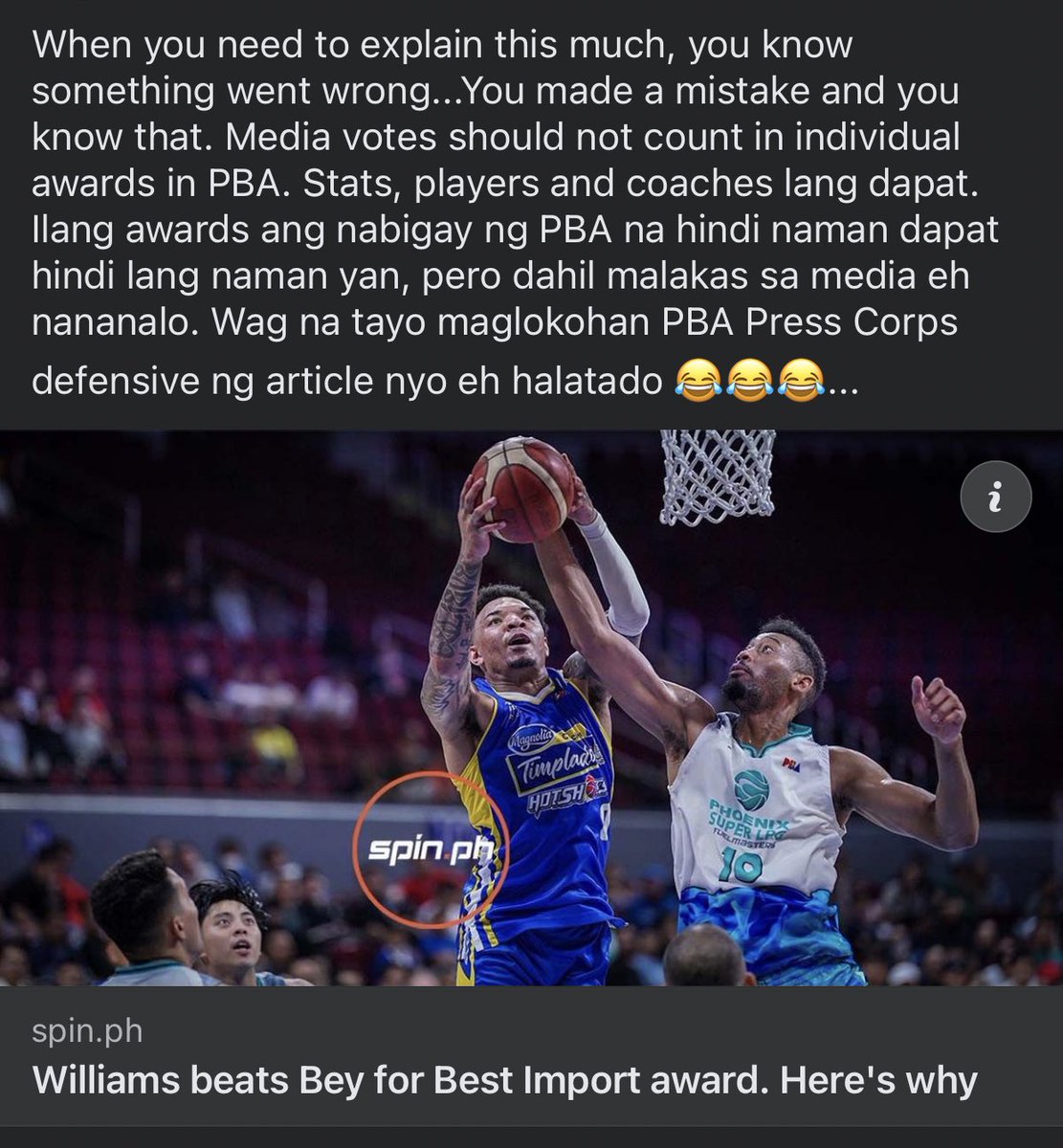 We didn’t make a mistake and we know that. Johnathan Williams and Tyler Bey both have merits to win the award, its just that the votes went to Williams’ way considering he led a Phoenix team that NOBODY expected to be one of the four teams, let alone making the semis.