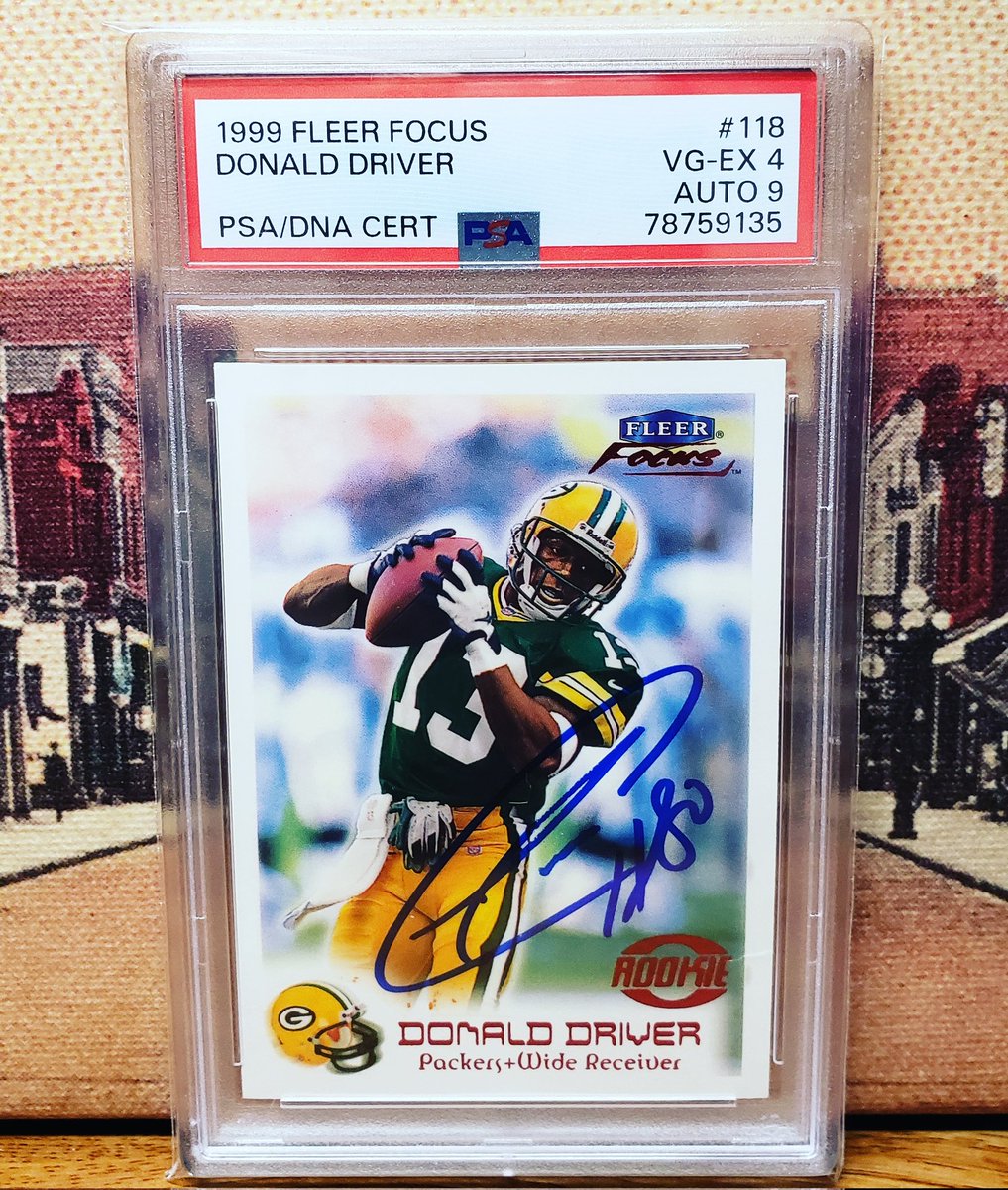 Another recent PC addition - I now have a great autographed example of Donald Driver's RC! No clue how the auto is only graded a 9....the autographed Team HOF RC set is slowly coming together! #donalddriver #autograph #psadna #psacard #thehobby #greenbaypackers #footballcards