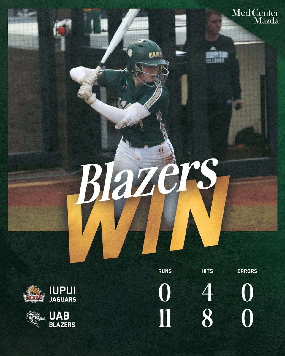 𝐁𝐋𝐀𝐙𝐄𝐑𝐒 𝐖𝐈𝐍!

UAB launches three home runs and earns its first win of the season with an 11-0 five inning victory over IUPUI.

#WinAsOne
