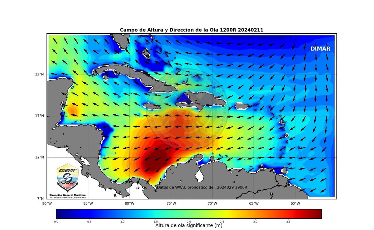 Dimarcolombia's tweet photo. #AlertaDimar 🚨 | El #CIOH Caribe, informa a la comunidad sobre el cambio de las condiciones meteomarinas en la cuenca #Caribe colombiano, impactando a las poblaciones de #SanAndrés y #Providencia #PuertoBolívar #Riohacha, #SantaMarta #Barranquilla, #Cartagena, #Coveñas y #Turbo. https://t.co/orURuZbIJc