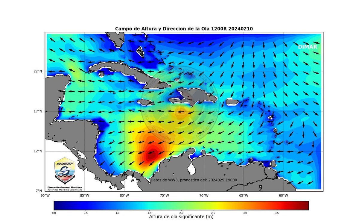 Dimarcolombia's tweet photo. #AlertaDimar 🚨 | El #CIOH Caribe, informa a la comunidad sobre el cambio de las condiciones meteomarinas en la cuenca #Caribe colombiano, impactando a las poblaciones de #SanAndrés y #Providencia #PuertoBolívar #Riohacha, #SantaMarta #Barranquilla, #Cartagena, #Coveñas y #Turbo. https://t.co/orURuZbIJc