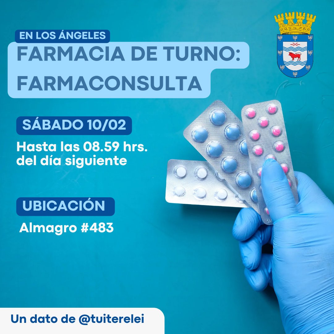 TuiterElei's tweet photo. ⚕️💊Farmacia de turno hoy en #LosAngelesCL 👇🏽 https://t.co/wQdUwyf3BD