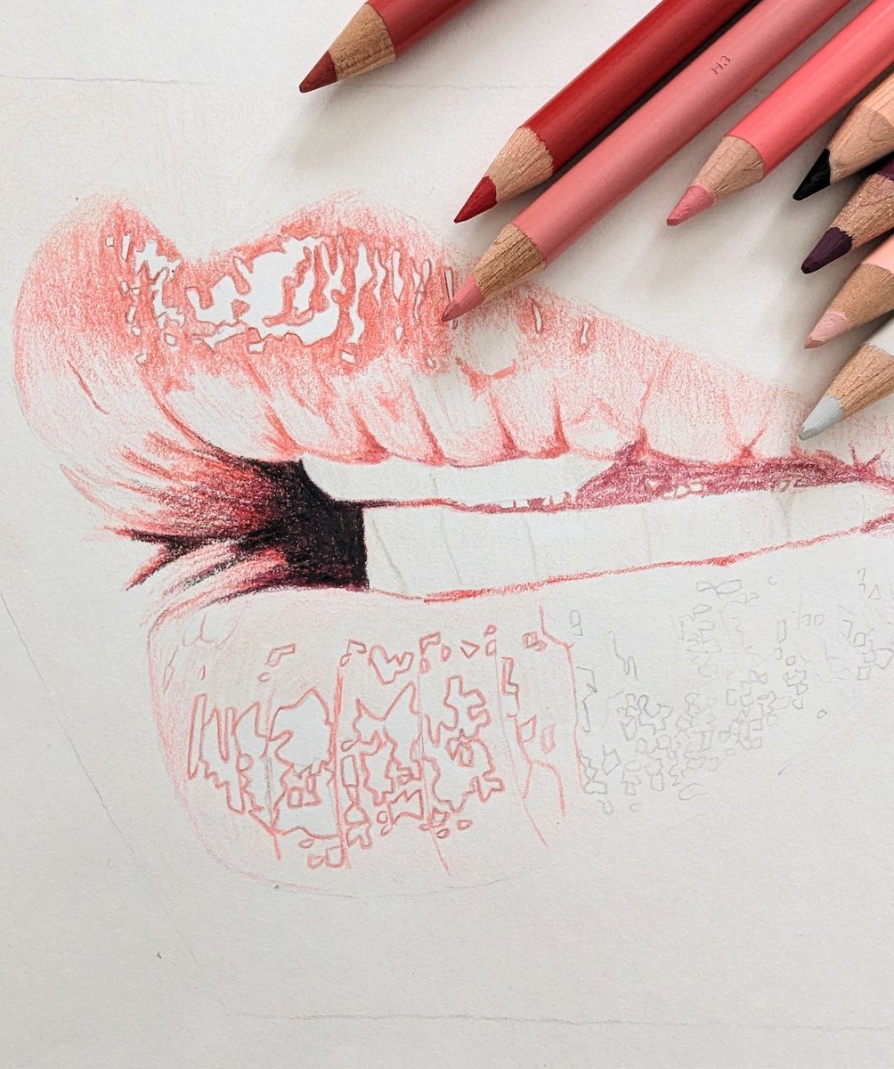 Practicing mouth and teeth. #drawing #coloredpencildrawing #portrait #fabercastelpolychomos #fabercastel #carolinechretienart #WIP #wipart