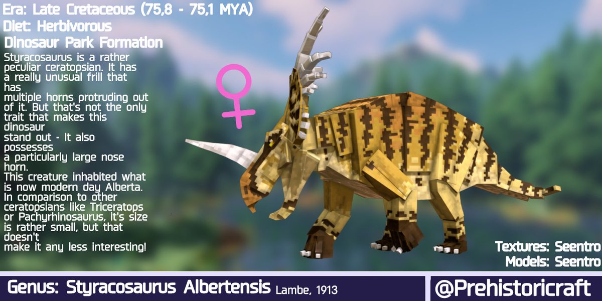 Introducing the Styracosaurus! 
This fella has a particularly bizarre head! 
#Blockbench #Dinosaurs
#Minecraft #Prehistory