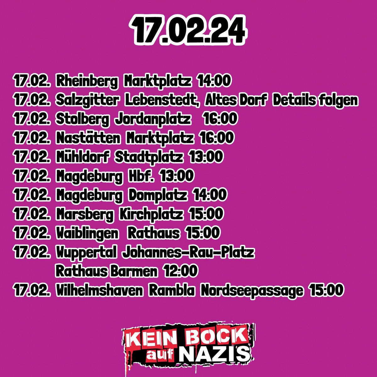 ❌Bitte Teilen❌
es geht weiter. Richtig viele neue Daten für Demos gegen die Arschlöcher von der AfD ✊️