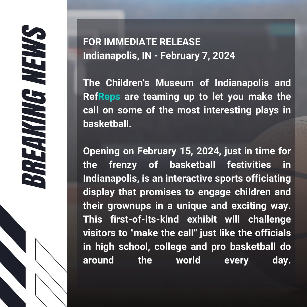 TL;DR: The RefReps Interactive Display opens at the world’s largest children’s museum (The Children’s Museum of Indianapolis) on Feb. 15th! 

#EdTech #Sportscontent #Sportsnews #RefReps #NextGenReferee #BecomeAnOfficial #education #thechildrensmuseumofindianapolis  <a href="/TCMIndy/">The Children's Museum</a>