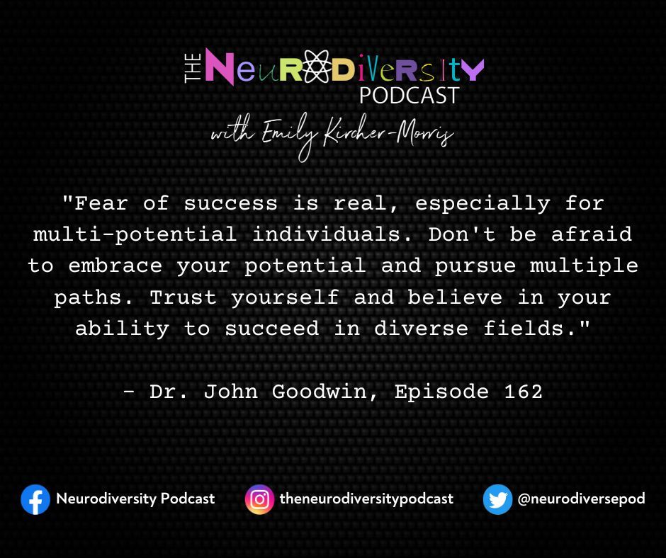 NeurodiversePod's tweet photo. We've heard of fear of failure, but what about fear of success? Dr. John Goodwin joined Emily to chat about career paths and thinking about the future on episode 162: https://t.co/PoslM2OwMn
#neurodiversitypodcast #neurodiversity #multipotentiality #lifechoices #careerpath https://t.co/AToxFzczaj