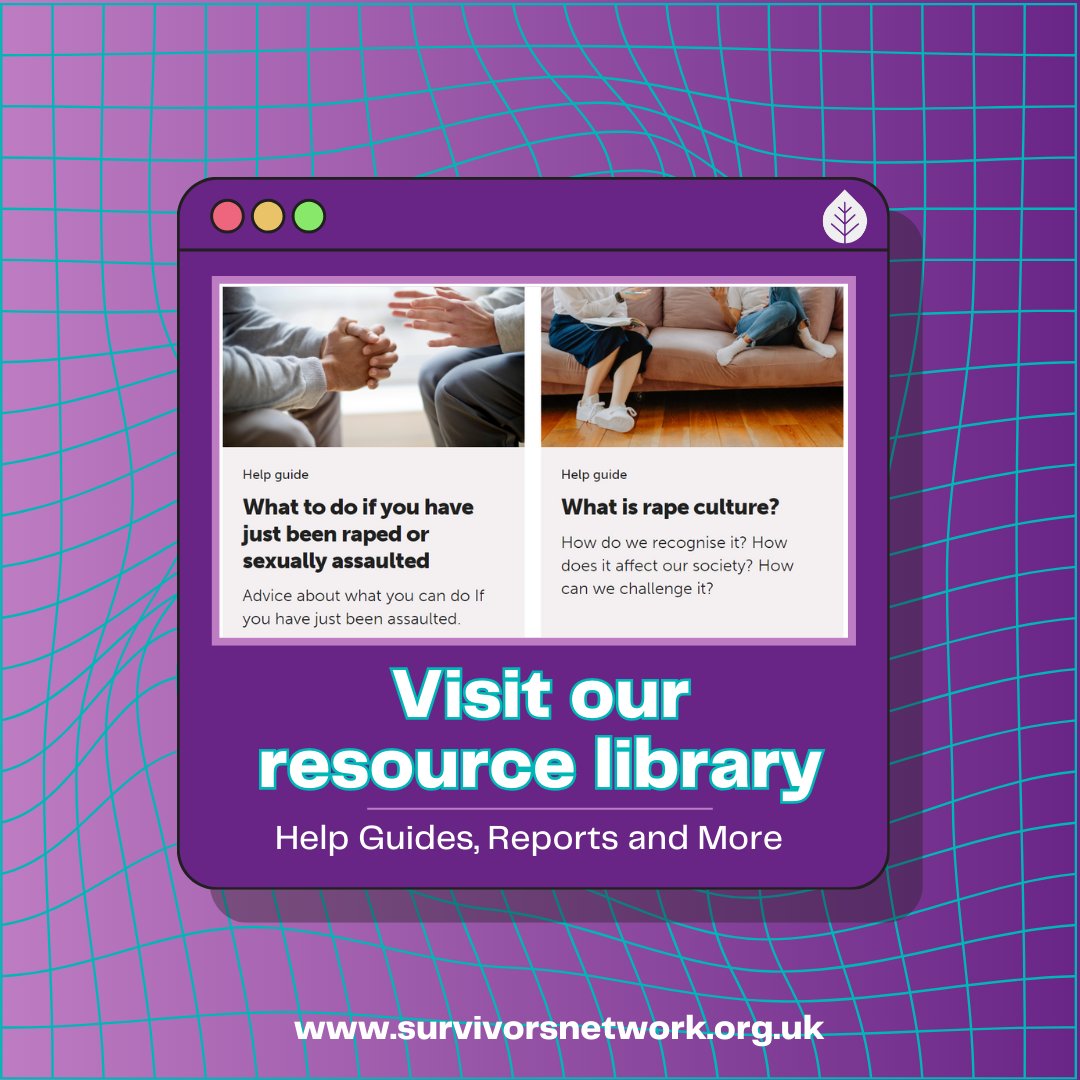 Did you know about our resource library? 💻💜📱 Click on the link to find useful guides and important information for survivors and those who support them.  survivorsnetwork.org.uk/resources/