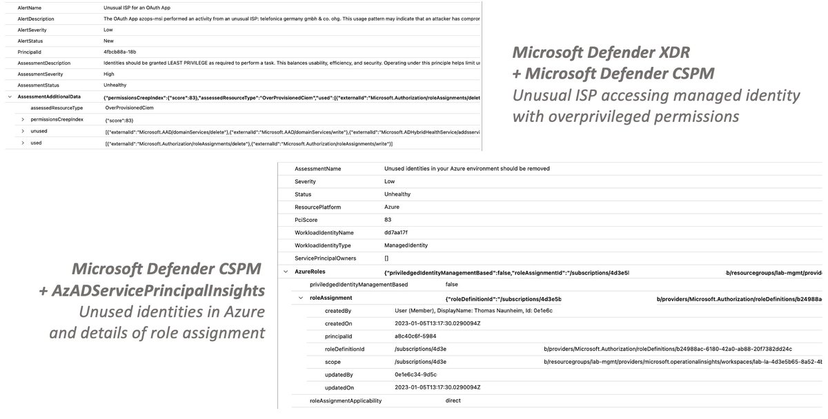 Thomas_Live's tweet photo. Cross-service query of #Azure Resource Graph and #MicrosoftSentinel allows to build powerful 💪 correlation and entity enrichment in #KQL. I've started to work on new #WorkloadIdentities hunting queries as example how to take benefit of #MDC CSPM features.
https://t.co/vEsbPH7Aho https://t.co/BMLFfqrhah