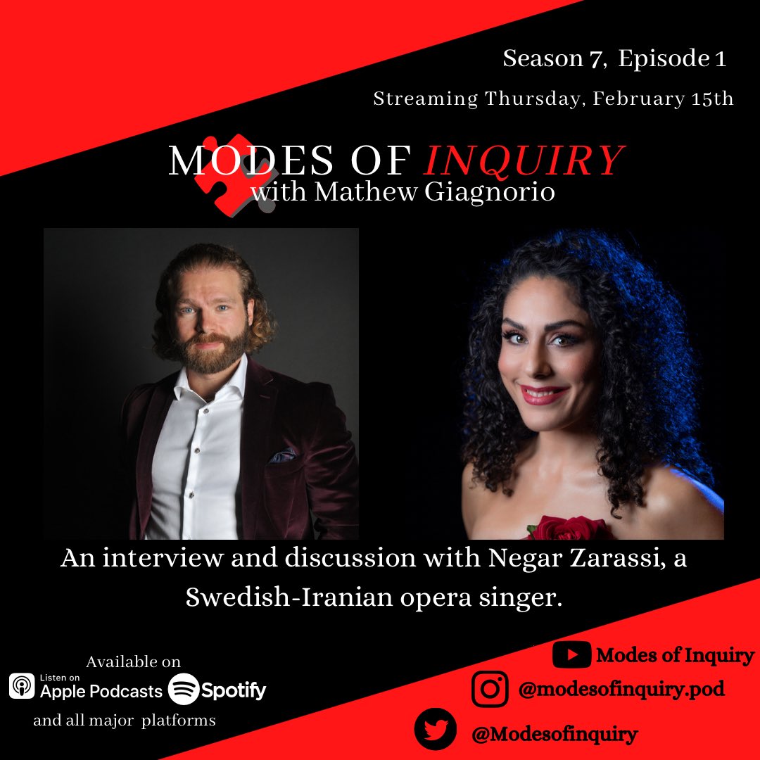 ModesofInquiry's tweet photo. Welcome to season 7. In episode 1 I joined by #NegarZarassi. We discuss #ClassicalMusic and #opera, what is it? Why it matters? And it's place in #society. All this and more!
#art #culture #tradition #modernity #iranian #swedish https://t.co/5TGSD52Nlj