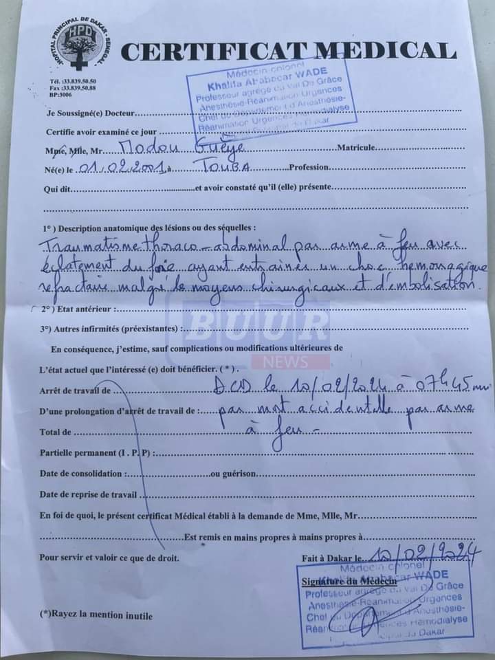 laPatrie221's tweet photo. Certificat De Décès Du Jeune Modou Guèye …
#FreeSenegal https://t.co/a2AhET8Wxe