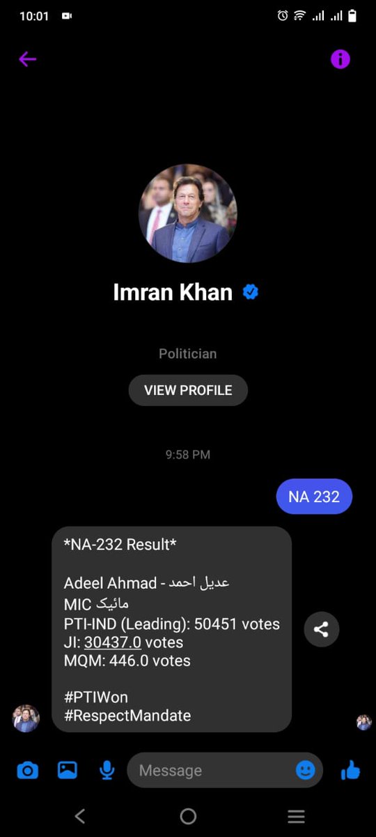 MeriamShah's tweet photo. عمران خان کے فیسبک  پیج پر  ٹھیک اسی طرح اب الیکشن کے اصل ⁦#ElectionsResults⁩ بھی معلوم کر سکتے ہیں۔ عمران خان کے فیسبک پیج پر وزٹ کر کے حلقہ درج کریں اور Form 45 کے نتائج اور دھاندلی کے شواہد حاصل کریں- 
 ⁧#وزیراعظم_عمران_خان⁩
⁧#مینڈیٹ_پر_ڈاکا_نامنظور https://t.co/GuoK2JwBf9