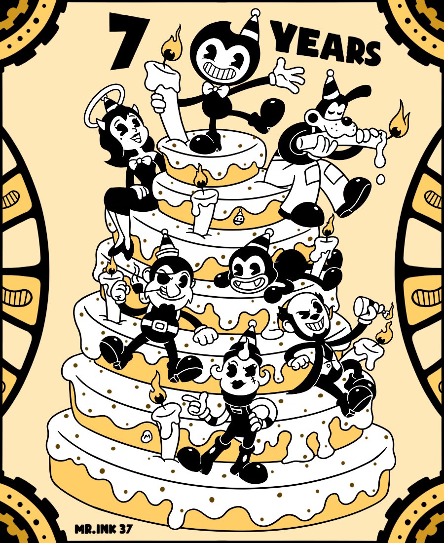 Mr_Ink_37's tweet image. I still can't believe that 7 years🖤 ago this whole world of dreams and nightmares began, And what's left to come...

🎂Let's all wish bendy a very happy birthday, it's time to celebrate.🎉

#bendyandtheinkmachine  #drawing #HAPPYBIRTHDAY #BENDY
#7thanniversary #thebutchergang