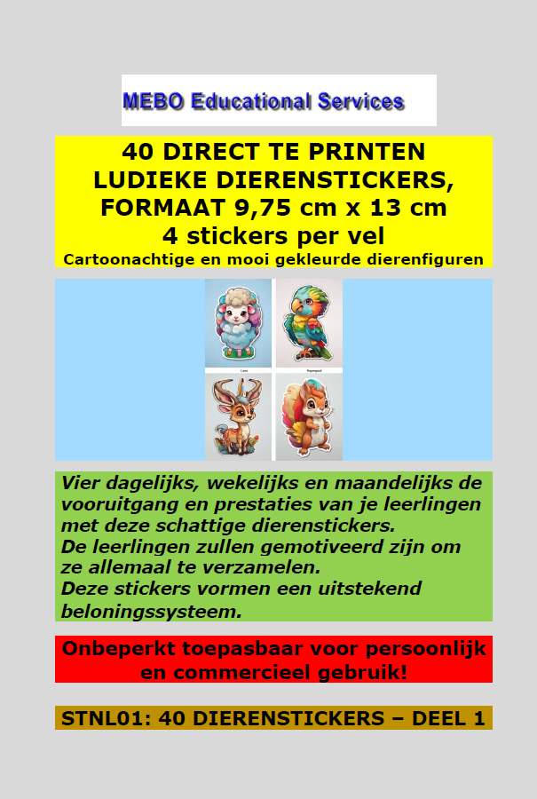 E-boek met 40 Cartoonachtige en Ludieke #Dieren
#stickers – Deel 1, 34 pagina's, € 5,75 
sudoku-variations.com/product/stnl01…