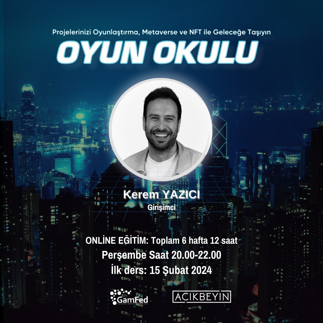 GamFed Türkiye ve Açıkbeyin işbirliğiyle 2. kez düzenlenecek Oyun Okulu'nda eğitmenlerimiz:
Afra Çalık,
Rıdvan Sağlam,
Kerem Yazıcı,
Detaylar
🔗acikbeyin.com/urun/oyun-okul…
İlk ders 15 Şubat'ta acele edin🚀
<a href="/calikafra/">Afra ÇALIK</a> <a href="/rbsaglam/">Ridvan Saglam</a> <a href="/KeremY_/">Kerem Yazıcı</a>  <a href="/AcikBeyinEgitim/">AçıkBeyin Eğitim</a>

#oyunlaştırma #gamification