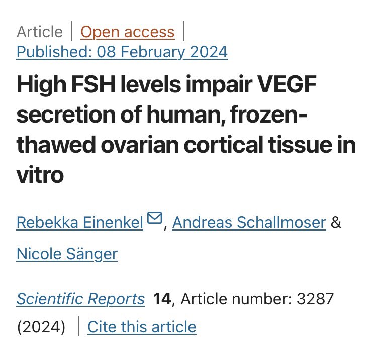 #itsapaper I am happy to share our most recent publication! 🥳 🚨„High FSH levels impair VEGF secretion of human, frozen-thawed ovarian cortical tissue in vitro“🚨 ➡️ nature.com/articles/s4159… @prof_saenger @SchallmoserA @Saenger_Lab