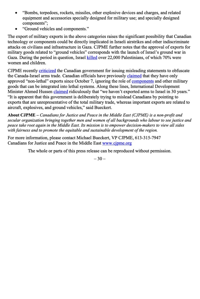 Breaking: In just the first 3 months of Israel's war in Gaza, Canada approved a whopping $28.5M in military exports to Israel. <a href="/melaniejoly/">Mélanie Joly</a> has been deliberately misleading the public in claiming that Canada hasn’t sent weapons to Israel since Oct. 7 cjpme.org/pr_2024_02_10_…