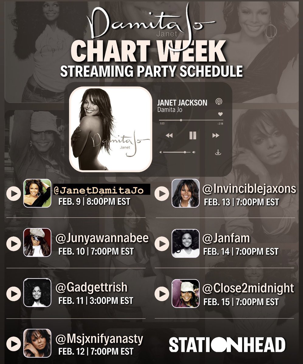 Here is the schedule for the #DamitaJoChartWeek