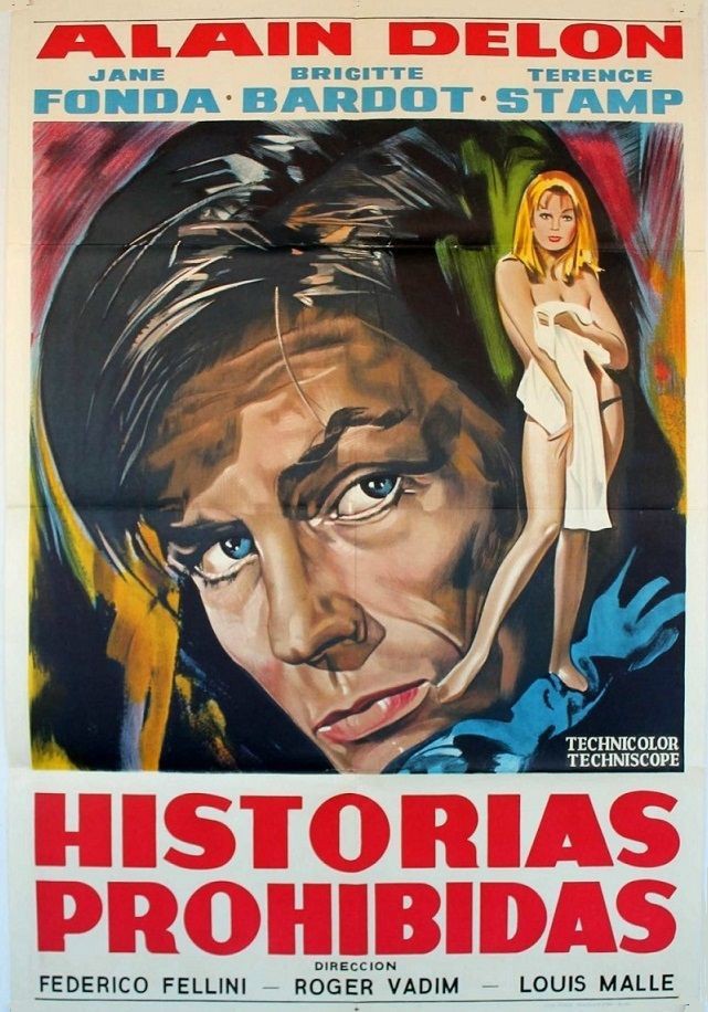 Spanish movie poster for #SpiritsOfTheDead aka #HistoiresExtraordinaires (1968 - #RogerVadim #LouisMalle #FedericoFellini) #TerenceStamp #JaneFonda #BrigitteBardot #AlainDelon #PeterFonda