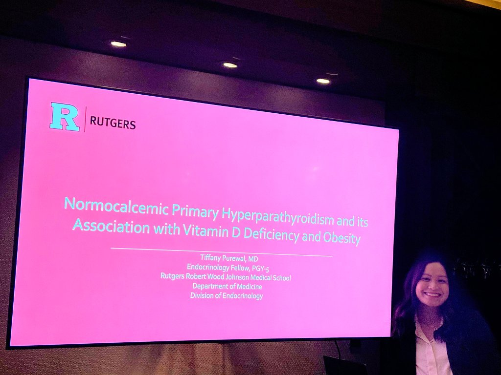 SaraLubitz's tweet photo. What a great night watching senior fellow @rwjms Tiffany Purewal present her research on normocalcemic hyperparathyroidism.  Thank you NJ Association of Endocrinologists for supporting fellows! https://t.co/MQ0jpNzIrt