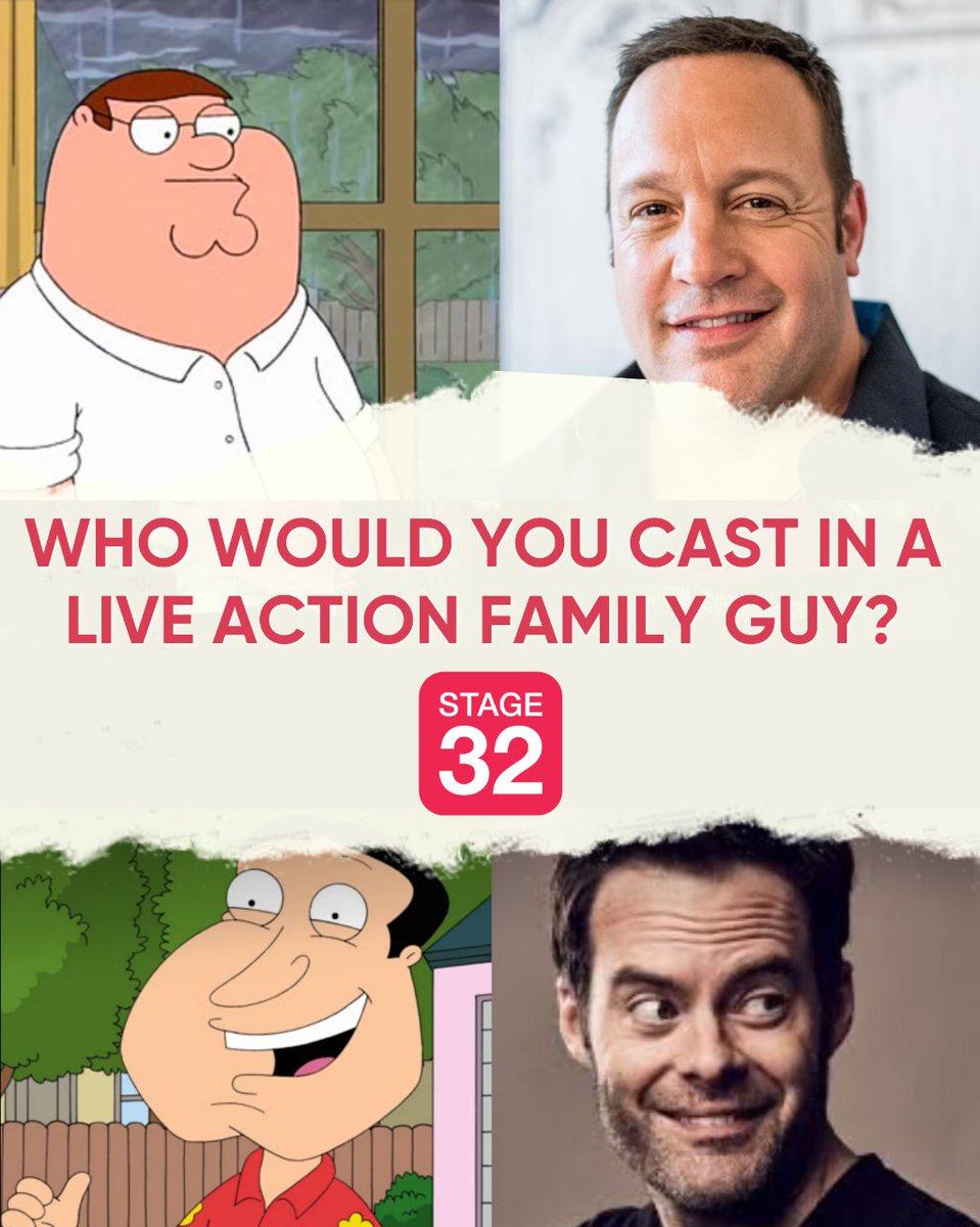 Stage32's tweet image. Bringing these wild, animated characters to life would be a tough task! Here's what we think! Who would you cast in these roles?

#familyguy #kevinjames #billhader #casting #interactive