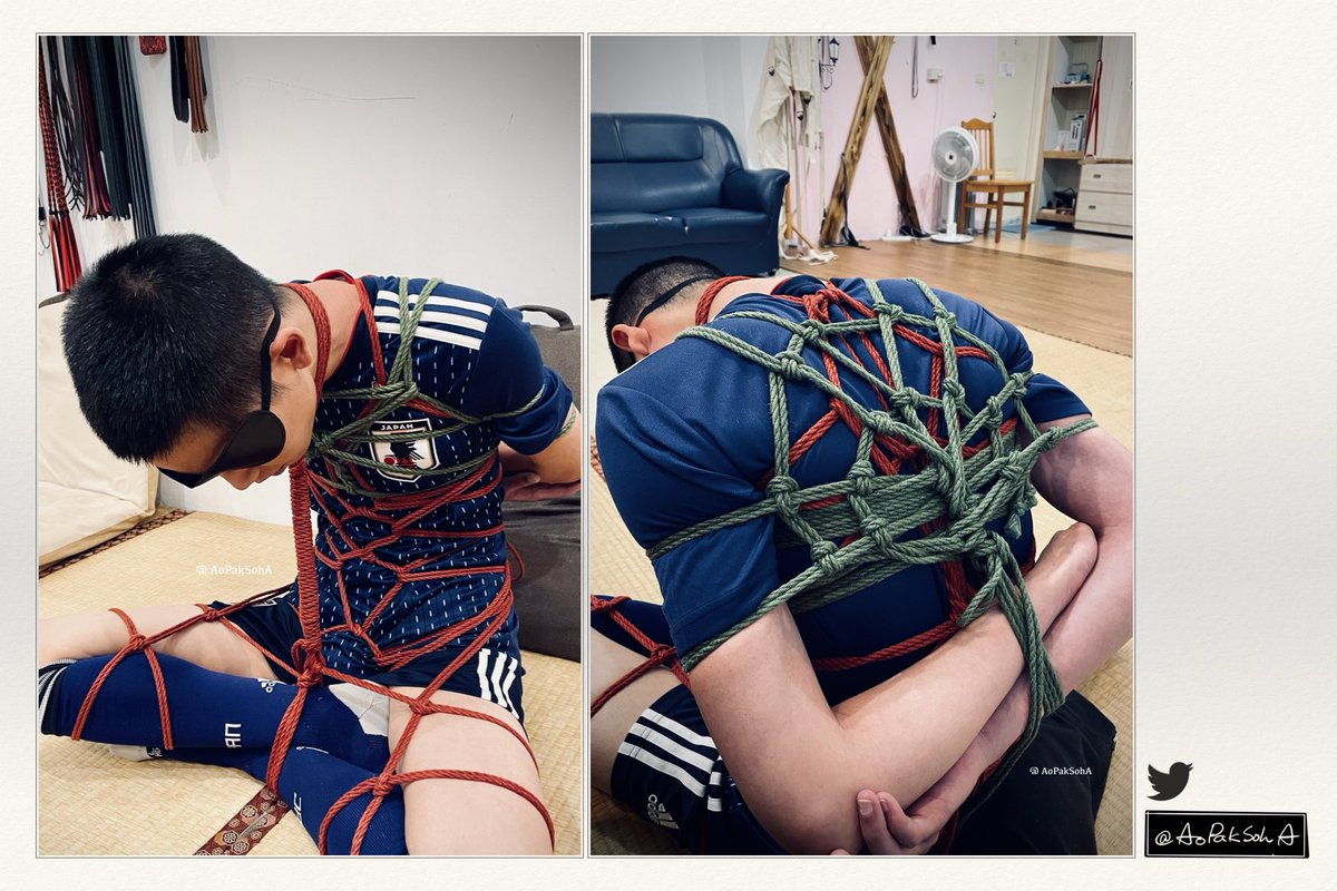 大年初二。

身為自由業的我，過年這幾天都要工作，但又不希望這期間推特太荒廢，所以來 po 一直遲遲沒上的照片。

瘦的身型就是省繩子，綁起來真的比較輕鬆寫意。第一次嘗試這樣的綁法，我一直很擔心受縛者脖子不舒服啊 _(´ཀ`」 ∠)_…

模特兒 ➡️ <a href="/icedamber/">裕太</a> 

#傲繩縛 #運動服綁縛 #GayBondage