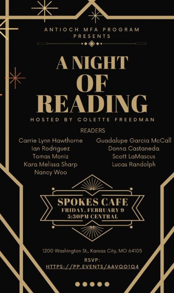 mcarmystrong's tweet photo. Big shout-out to @LKDolph for his powerful poetry last night at the Spokes Cafe. @LaurenKayJ and I were blown away by that ash flake on your tongue, Lucas, your courageous and spellbinding long poem about toxic exposure. 
@antiochmfa
#MilitaryWriting #AWP24 https://t.co/YnlVkQjBWW
