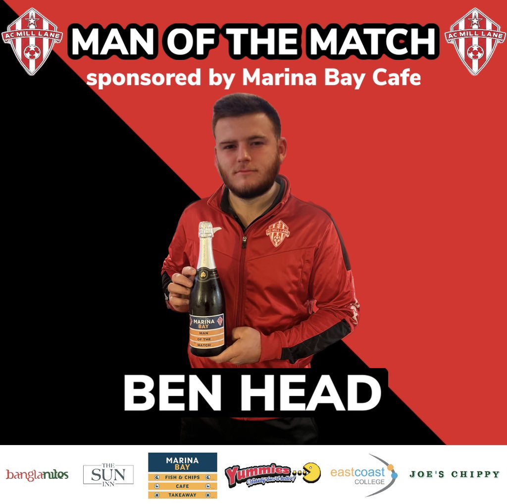 AC_Mill_Lane's tweet photo. Today’s Marina Bay Cafe man of the match was awarded to @8Bhead 

🔴⚫️ https://t.co/e7iwXyD7Ed