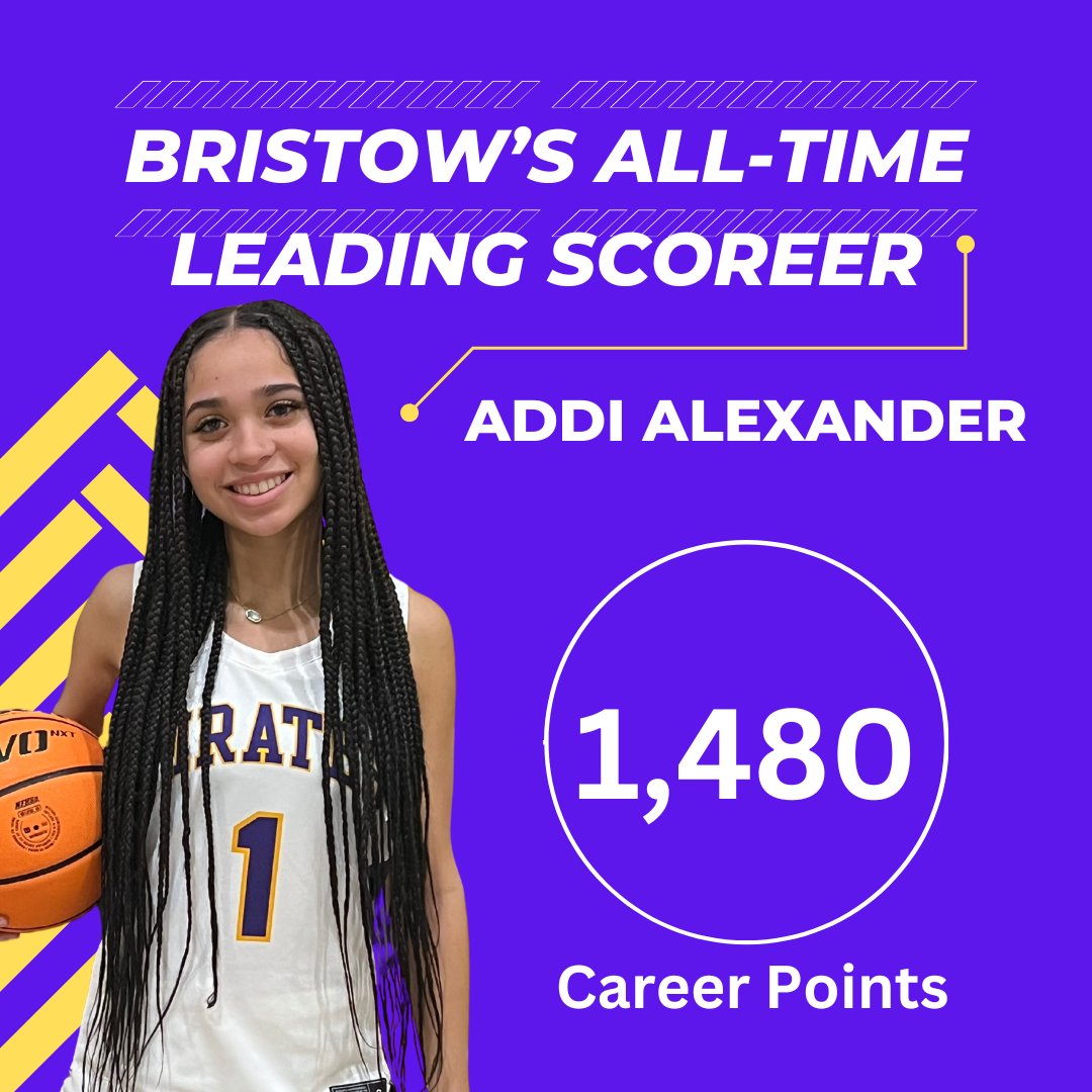 Congrats to Addison Alexander on becoming Bristow Lady Pirate's all-time leading scorer.