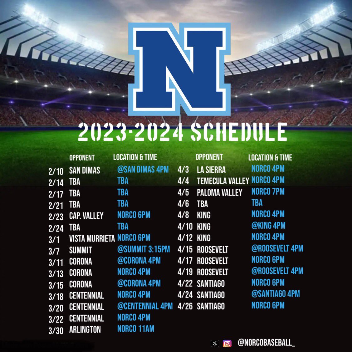 Our 2024 Varsity Schedule! Cougars look to make it their third consecutive season into CIF. Make sure you mark your calendars! @NorcoHS_sports @NorcoHighSchool