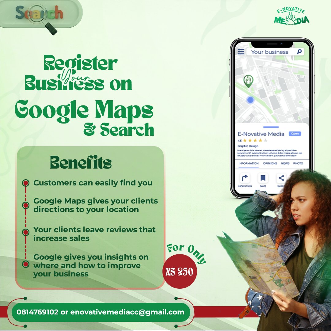 Enovative_Media's tweet photo. Allow your customers to contact/locate you with ease and attract a wide range of new clients with our google business registration services https://t.co/LkCcx84mdq