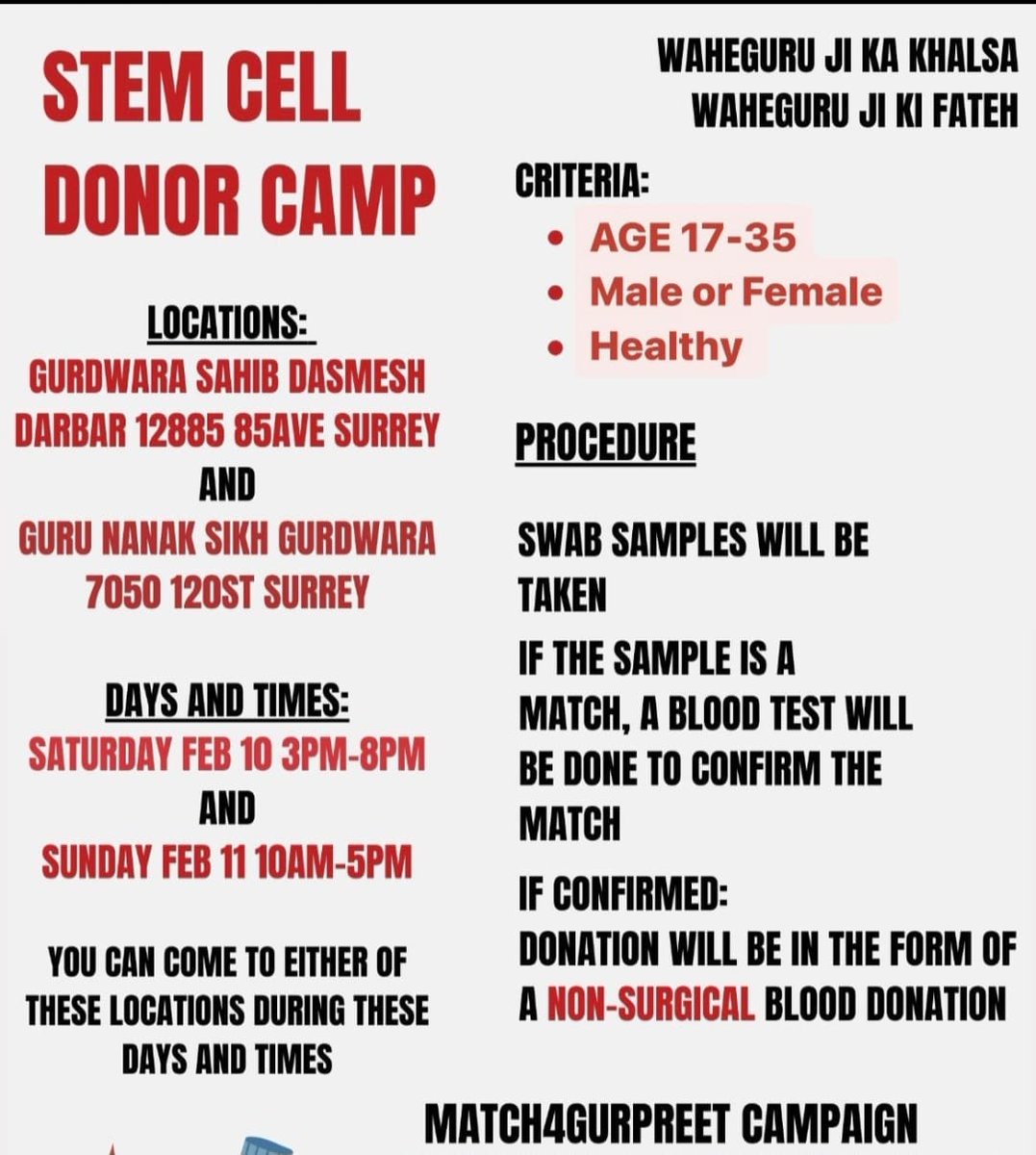 gnfbsurrey's tweet image. "Gurpreet needs a hero – could it be you? Donate stem cells and be the match that saves a life. "Every stem cell donor brings hope. Help save Gurpreet's life by donating today. #gnfb #donor #stemcell #surrey #delta #Match4Gurpreet"